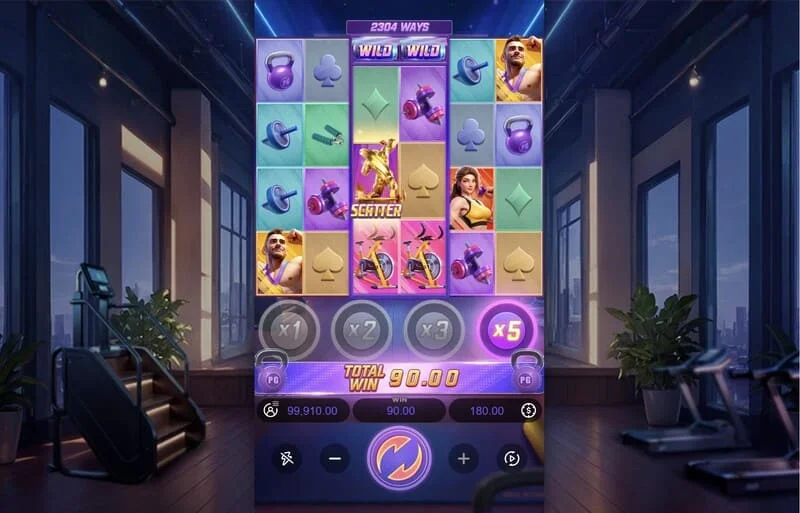 Mighty Mania – Layar permainan utama dengan grid 6x4